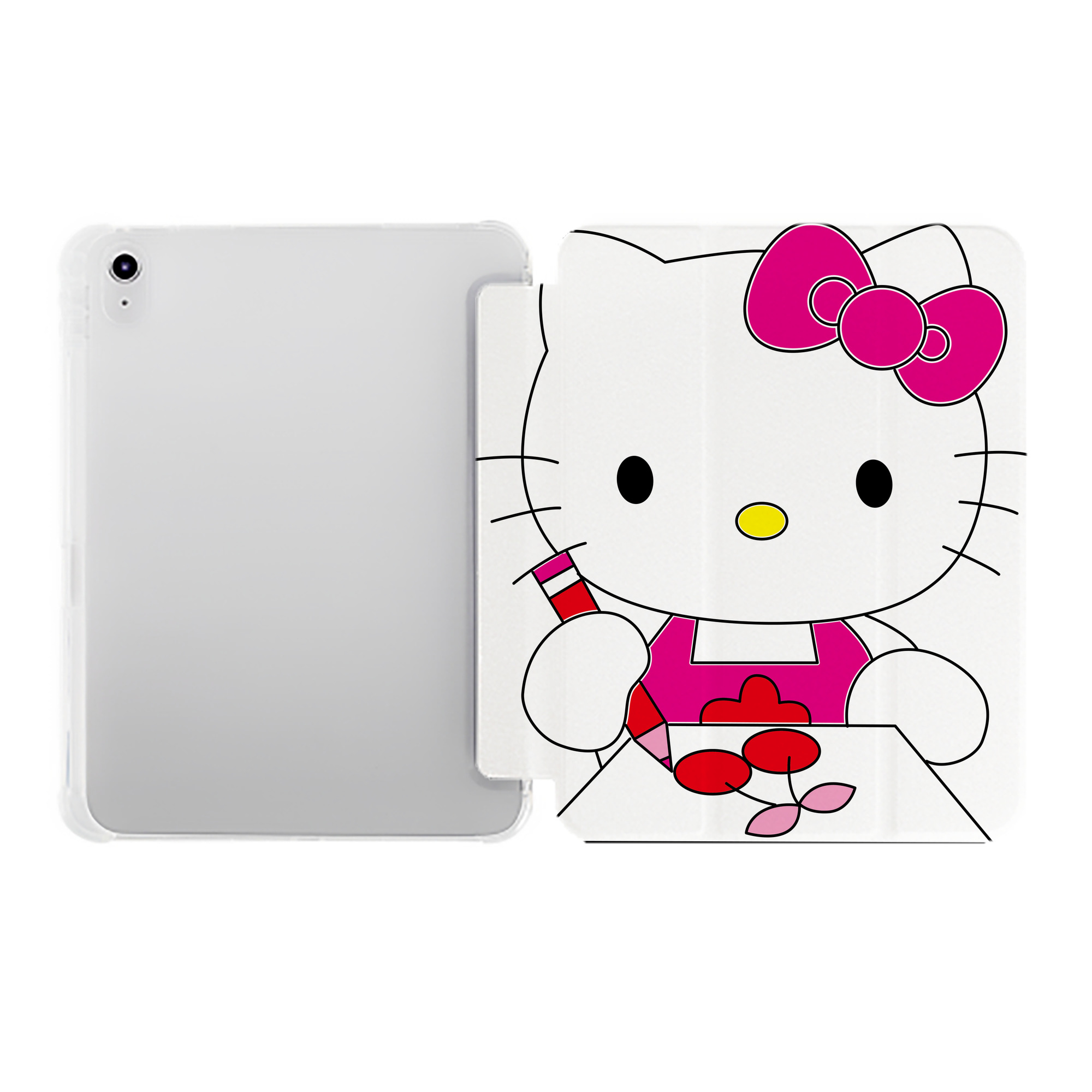 （画像用） Hello Kitty ハローキティ IPad ケース ペン収納付き 三つ折りスタンド PUレザー×シリコン 対応機種9.5/10.5/10.9インチ